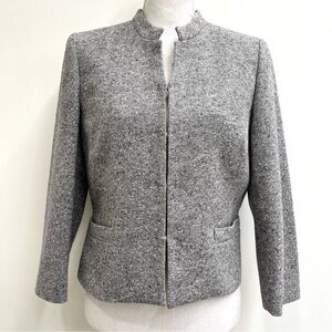 Brooks Brothers 100% wool black white tweed cropped blazer jacket woman’s size 8